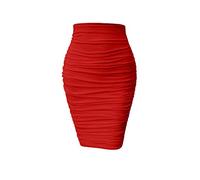 YMDUCH Women's Sexy Ruched Bodycon Elasticity Tight Casual Club Pencil Skirt - red - Medium