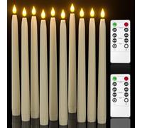 Yme 10 Pack LED Ivory Plastic Tapered Candles with Remote &Timer H28cm(11") | Warm White Battery Operated Taper Lights for Candlesticks Wedding Window Halloween Christmas Decorations (2 Remote Controls)