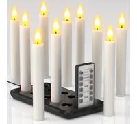 Yme LED Candles Rechargeable with Remote Control Timer, 10 Electric Rechargeable Candles LED Taper Candles Flickering with Timer Function and Charging Station for Room Table Halloween Party Decoration