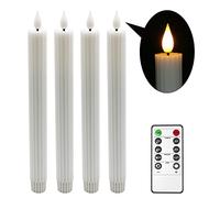 Yme LED Candles with Remote Control, 4pcs Flameless Battery White Tapered Candles with Timer Real Wax for Autumn Wedding Halloween Christmas Window Decorations Indoor