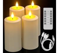 Yme Rechargeable Candles, Set of 4 LED Battery Flameless Electric Pillar Candles Flickering with Remote Timer Outdoor Waterproof for Camping Home Garden Decor Halloween Christmas Decorations