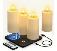 Yme Rechargeable Candles with Magnetic Station, 4pcs LED Waterproof Battery Flameless Pillar Candles Flickering with Remote Control and Timer for Christmas Halloween Room Table Garden Décor
