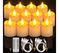 Yme Rechargeable LED Tea Light Candles, 12pcs Flameless Battery Operated Fake Tealight Candles Flickering with Remote Timer for Home Aesthetic Room Decor Halloween Christmas Decorations
