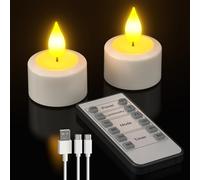 Yme Rechargeable LED Tea Lights, 2 Pack with Timer and Remote Control, Flickering Candles for Room Decoration