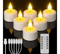 Yme Rechargeable Tea Lights, 6pcs Battery LED Tealight Flameless Candles Pack with Remote Control - Gift Set for Home, Room, Bedroom Decor, Outdoor, Halloween, Christmas, Table Decorations