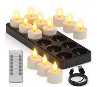 Yme Rechargeable Tea Lights Candles with Charging Station, 12pcs Battery LED Flameless Remote Control Tealight Candles Pack for Christmas Halloween Table Decorations Room Home Autumn Bedroom Decor