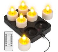 Yme Rechargeable Tea Lights Candles with Charging Station, 6pcs Battery LED Flameless Remote Control Tealight Candles Pack for Christmas Halloween Table Decorations Room Home Autumn Bedroom Decor