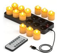 Yme Rechargeable Tea Lights Candles with Charing Station, 12 Pack Battery Operated LED Flameless Votive Candles with Remote Timer for Halloween Christmas Party Home Room Decor