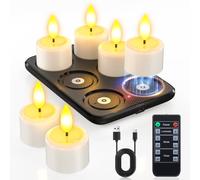 Yme Rechargeable Tea Lights with Magnetic Station, 6 Pack LED Waterproof Battery Flameless Tealight Floating Candles Flickering with Remote Control and Timer for Christmas Halloween Room Patio Decor