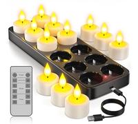 Yme Rechargeable Tea Lights with Remote Control, 12 Pack LED Battery Tea Light Remote Control Candles, Flickering Flameless Electric Candles for Home Room Bedroom Table Halloween Christmas Decor