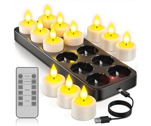 Yme Rechargeable Tea Lights with Remote Control, 12 Pack LED Battery Tea Light Remote Control Candles, Flickering Flameless Electric Candles for Home Room Bedroom Table Halloween Christmas Decor
