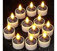 Yme Solar Tea Lights Outdoor, 12pcs LED Dusk to Dawn Flickering Flameless Tea Light Candles Outdoor Waterproof for Lantern Window Garden Camping Home Décor