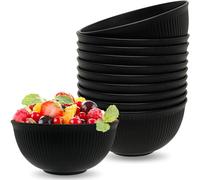 Ymeeaa 10 PCS Reusable Plastic Bowls Set Unbreakable Cereal Bowl 655ML/22OZ Lightweight Breakfast Bowls Black Serving Bowls for Soup Noodle Snack Fruit Salad Rice Parties - 15cm Width