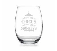 YmeerGifts Not My Circus Not My Monkeys Stemless Wine Glass - Cute Funny Stemless Wine Glass - Etched Sayings - Funny Mom Gift - Mothers Day Gift - Etched Sayings