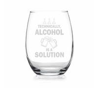 YmeerGifts Technically Alcohol Is A Solution Stemless Wine Glass - Funny Science Teacher Gifts For Women & Men - Gift For Science Teachers & Chemistry Nerds - Etched Sayings, 15oz, Transparent