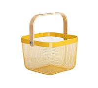 Ymeibe Mesh Steel Storage Organizer Basket Fruit Basket Bin with Wood Handle Ideal for Kitchen Bathroom Picnic Baskets Pantry Cabinets Storage Home Decor (Lemon Yellow)