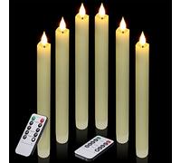 Ymenow LED Battery Taper Candles Flickering Real Wax with Remote, 6 Pack | 24.5cm Ivory Long Fake Flameless Battery Candles Flickering, 200+H Lasting, Electric Wax Candle Stick for Table Window Decor