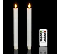 Ymenow LED Taper Candles Battery Operated, 2pcs White Real Wax Electric Flameless Fake Candles Flickering with Timer Remote for Halloween Christmas Home Dinner Window Decorations