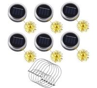 Ymenow Mason Jar Lights Solar Powered, 6 Pcs Battery Operated Hanging Lanterns Replacement Lids Led Outdoor Waterproof String For