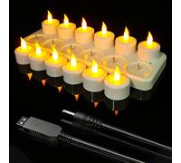 Ymenow Rechargeable Tea Lights, 12pcs LED Battery Operated Tealights Candles Flickering with Charging Station & USB Cable for Home Table Halloween Christmas Party Decorations(No Remote)