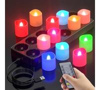 Ymenow Rechargeable Tea Lights Candles with Remote & Timer, 12 PCS RGB Color Changing LED Flameless Flickering Electric Fake Candles with Charging Base for Table Party Christmas Halloween Decor