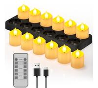 Ymenow Rechargeable Tea Lights with Charging Station, 12pcs Battery Electric Flameless LED Tealights Candles Flickering with Remote Control and Timer for Home Table Dinner Wedding Christmas Decor