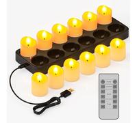 Ymenow Rechargeable Tea Lights with Charging Station, 12pcs Battery Electric Flameless LED Tealights Candles Flickering with Remote Control and Timer for Home Table Dinner Wedding Christmas Decor