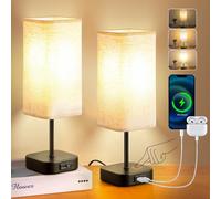 YMEP Bedside Table Lamp Touch Control Dimmable, Charging LED Bedroom Living Room Lamps Dimmer USB A+C Port Charger 2 Pack Includes 2 E27 Bulbs