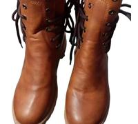 YMFF Women's Synthetic Leather Lace Up Boots with Studded Rivets - Low Heel Chelsea Boots, Round Toe Slip On Ankle Boots, Warm Winter Fashion Boots