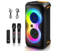 YMG Karaoke Machine 2 Wireless Microphones, Portable Blue Tooth Karaoke Party Speaker for Adults & Kids 300W Peak Super Deep Bass Fast Charging PA System Large Subwoofer LED Lights for Home Outdoor