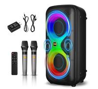 YMG Karaoke Machine 2 Wireless Microphones, Portable Blue Tooth Karaoke Party Speaker for Adults & Kids 300W Peak Super Deep Bass PA System Boombox Large Subwoofer LED Disco Lights for Home Outdoor