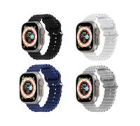 Ymgkyza 4 Pack Ocean Band Compatible with Apple Watch Ultra 2,49/46/45/44/42mm,Series 10/SE/9/8/7/6/5/4/3/2/1 Band Silicone Wristbands Waterproof for Men Women (Black/White/Midnight Blue/Cloud Grey