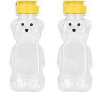 Ymhapp 2 Pcs 8 Oz Plastic Bear Honey Bottle Jars, Empty Honey Squeeze Bottle with Flip-top Lid for Storing and Dispensing, Yellow Flap Caps for Storing and Dispensing Garlic Presses