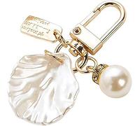 Ymhapp Gold Pendant Handbag Keychain with Rhinestones, Crystal, Pearl and Shell Decor,Purse Charm and Car Key Ring Accessories