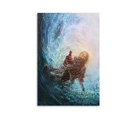 YMHDJYH Jesus Reaches Out His Hand to Save The Water. Christian Religious Poster Wall Art Mural Modern Decoration Hanging Art Poster 08x12inch(20x30cm)