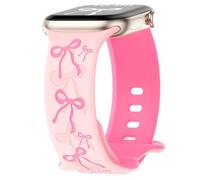 YMHML Bow Band Compatible with Apple Watch Bands for Women 40mm 42mm 41mm 38mm 44mm 45mm 46mm 49mm, Engraved Cute Silicone Inlay Dressy Pink Ribbon Strap for iWatch Series 10 9 8 7 6 5 4 3 SE Ultra