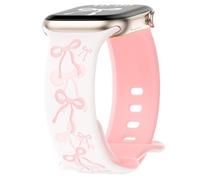 YMHML Bow Band Compatible with Apple Watch Bands for Women 40mm 42mm 41mm 38mm 44mm 45mm 46mm 49mm, Engraved Cute Silicone Inlay Dressy Pink Ribbon Strap for iWatch Series 10 9 8 7 6 5 4 3 SE Ultra