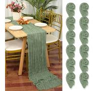 YMHPRIDE 12 Packs Cheesecloth Table Runner Sage Green, 55x300cm Green Rustic Gauze Fabric Boho Table Runner, Cheesecloth Wedding Table Decor for Wedding Party Bridal Shower Table Decorations