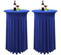 YMHPRIDE 2 Packs Blue Cocktail Spandex Stretch Tablecloth with Skirt, 80 x 110 cm, Round Improved Model Cocktail Table Skirt, Tailored High Top Bar Table Cover for Party, Wedding, Banquet Table