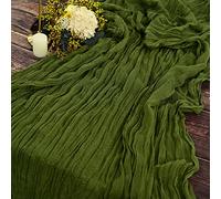 YMHPRIDE 2 Packs Cheesecloth Table Runner, 35"x120" Olive Green Rustic Gauze Fabric Boho Table Runner, Cheesecloth Wedding Table Decor Table Cloth for Wedding Party Bridal Shower Table Decorations