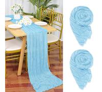 YMHPRIDE 2 Packs Cheesecloth Table Runner Baby Blue, 90x300cm Light Blue Rustic Gauze Fabric Boho Table Runner, Cheesecloth Wedding Table Decor for Wedding Party Bridal Shower Table Decorations