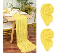 YMHPRIDE 2 Packs Cheesecloth Table Runner Baby Yellow, 90x300cm Light Yellow Rustic Gauze Fabric Boho Table Runner, Cheesecloth Wedding Table Decor for Wedding Party Bridal Shower Table Decorations