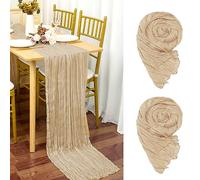 YMHPRIDE 2 Packs Cheesecloth Table Runner Beige, 90x300cm Light Brown Rustic Gauze Fabric Boho Table Runner, Cheesecloth Wedding Table Decor for Wedding Party Bridal Shower Table Decorations