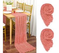 YMHPRIDE 2 Packs Cheesecloth Table Runner Blush Pink, 90x300cm Peach Coral Rustic Gauze Fabric Boho Table Runner, Cheesecloth Wedding Table Decor for Wedding Party Bridal Shower Table Decorations