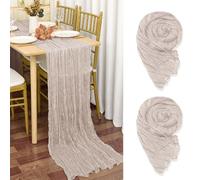 YMHPRIDE 2 Packs Cheesecloth Table Runner Brown Grey, 90x300cm Light Brown Rustic Gauze Fabric Boho Table Runner, Cheesecloth Wedding Table Decor for Wedding Party Bridal Shower Table Decorations
