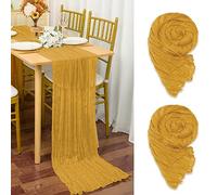 YMHPRIDE 2 Packs Cheesecloth Table Runner Mustard Yellow, 90x300cm Yellow Rustic Gauze Fabric Boho Table Runner, Cheesecloth Wedding Table Decor for Wedding Party Bridal Shower Table Decorations