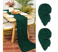 YMHPRIDE 2 Packs Dark Green Cheesecloth Table Runner, 90x400cm Emerald Green Rustic Gauze Fabric Boho Table Runner, Cheesecloth Wedding Table Decor for Wedding Party Bridal Shower Table Decorations