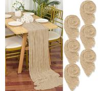 YMHPRIDE 6 Pack Cheesecloth Table Runner, Beige, 90x300cm Light Brown Rustic Gauze Fabric Boho Wedding Table Decor for Wedding Party and Bridal Shower