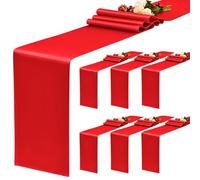 YMHPRIDE 6 Pack Red Satin Table Runner, 12x72 Inch Silk Runner for Wedding Party, Birthday Banquet Decoration