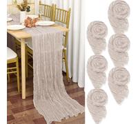 YMHPRIDE 6 Packs Cheesecloth Table Runner, 55x300cm Rustic Gauze Fabric Boho Table Runner, Cheesecloth Wedding Decor for Party Bridal Shower(Brown Grey with light Pink Purple)